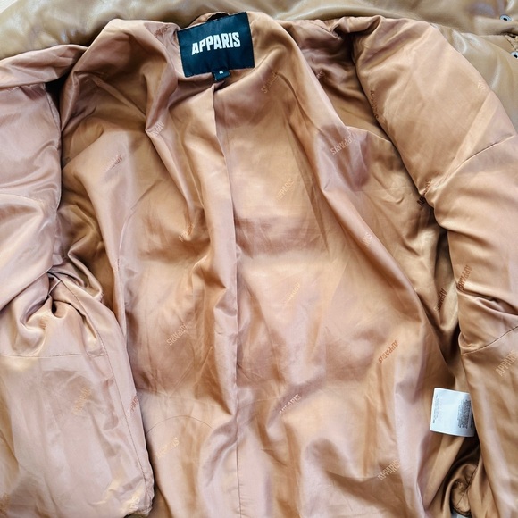 Apparis Brown Faux Leather Puffer Jacket - Picture 6 of 11